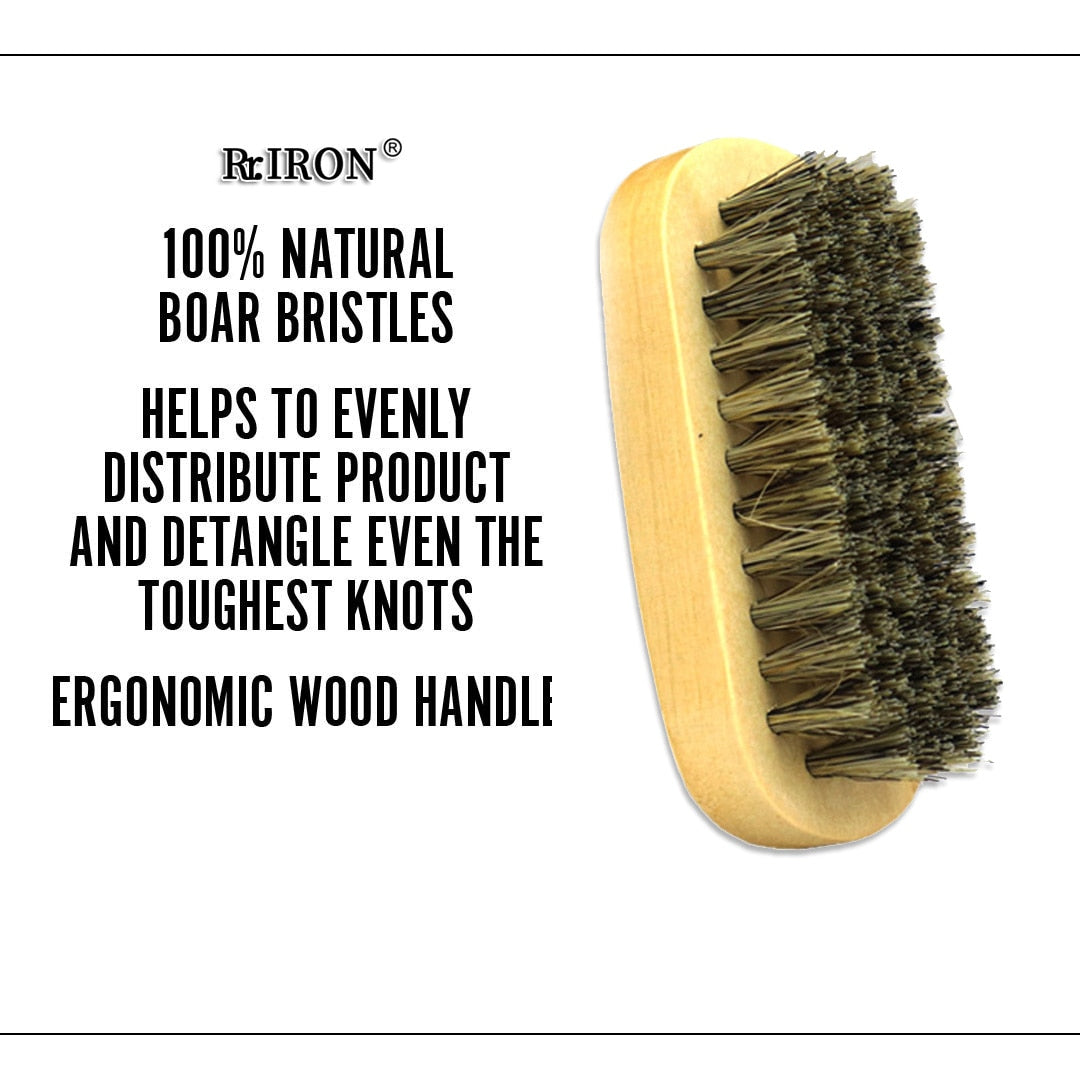RIRON Custom Logo Wood Beard Brush And Comb Set For Men Gift Mustache Care Tool