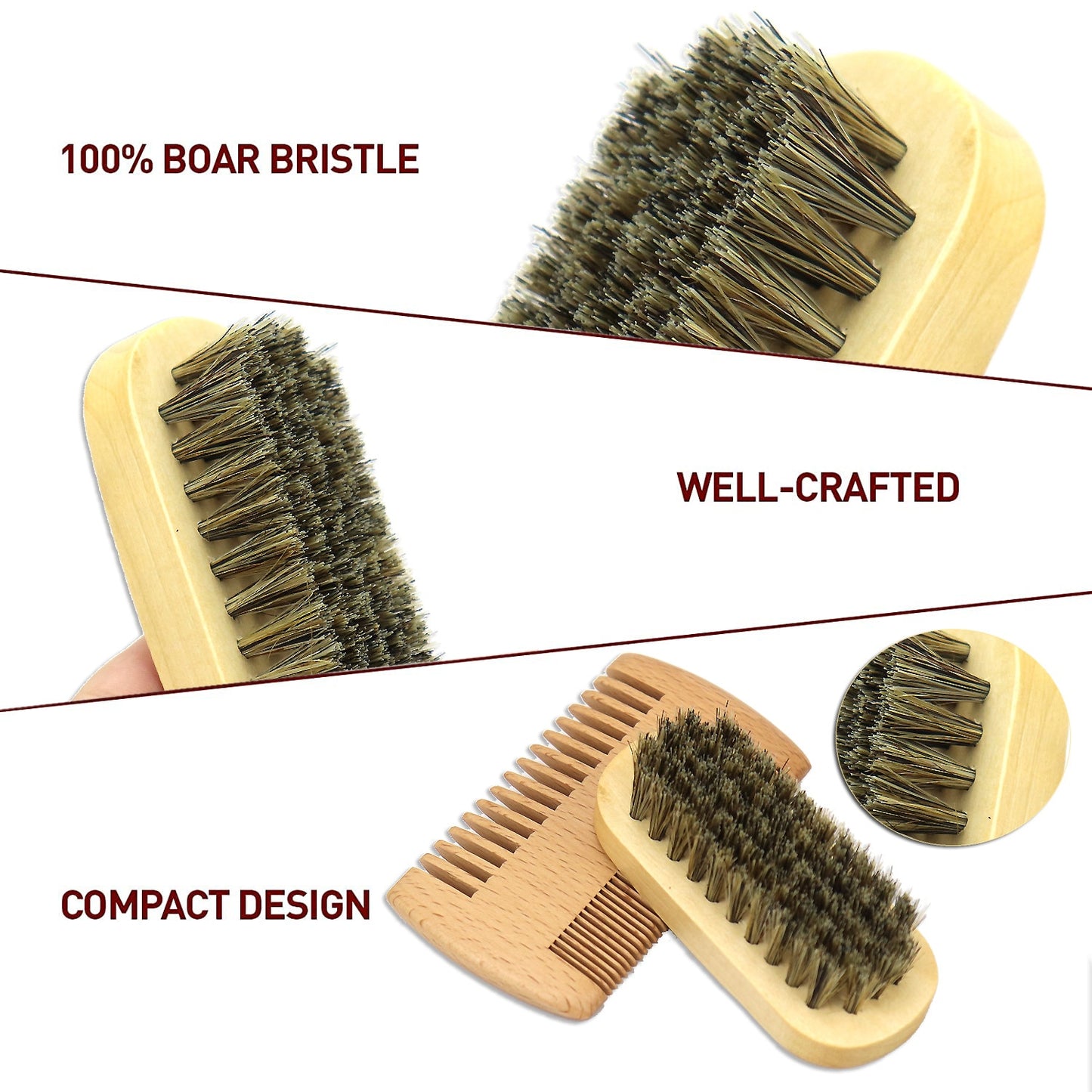 RIRON Custom Logo Wood Beard Brush And Comb Set For Men Gift Mustache Care Tool
